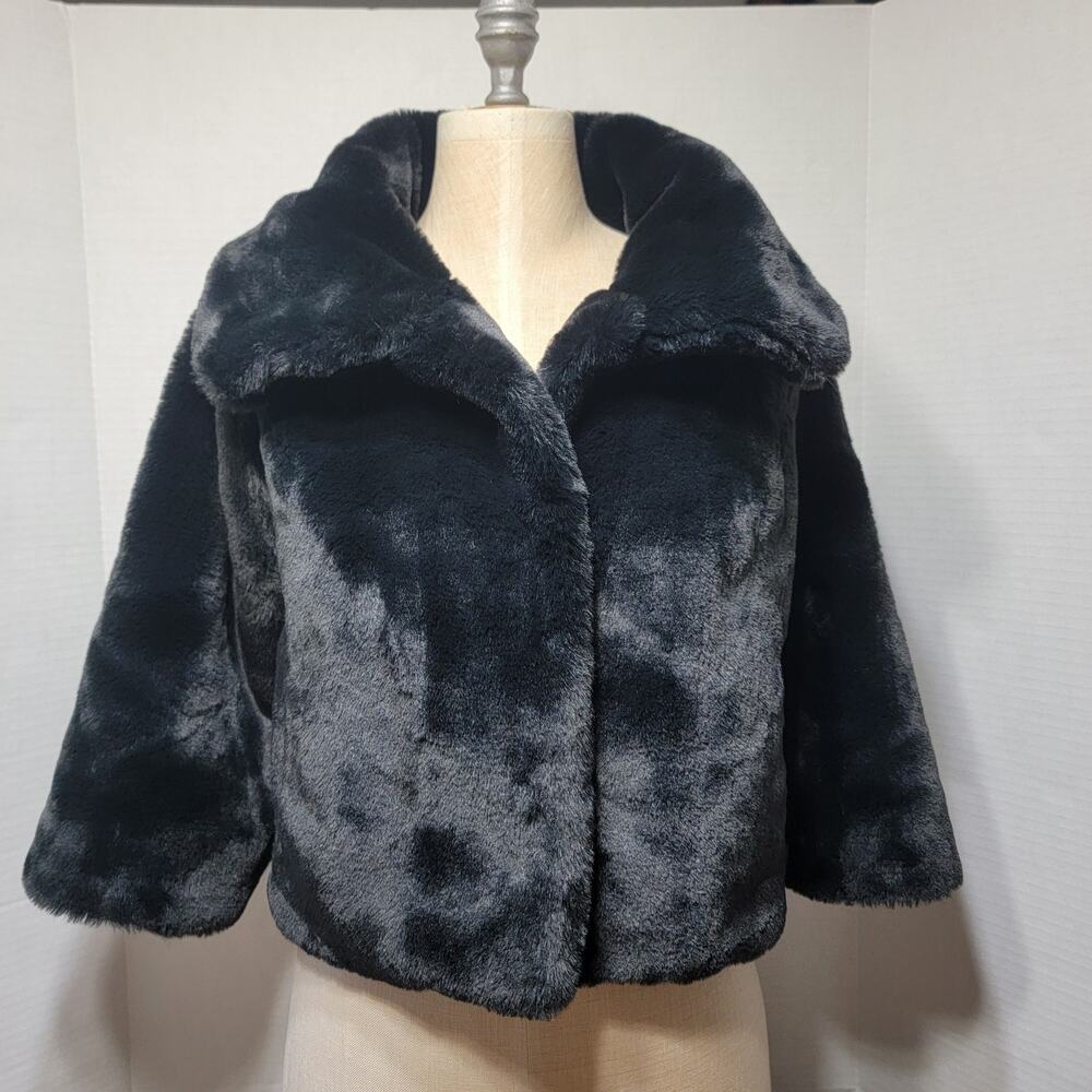 White House Black Market Black Faux Fur Crop Coat - Size Small